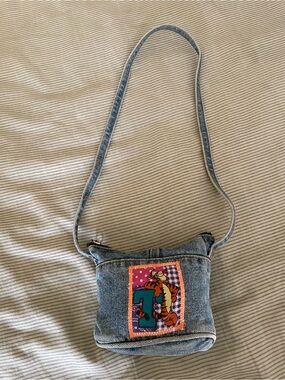 Denim Crossbody Bag with Colorful Patch